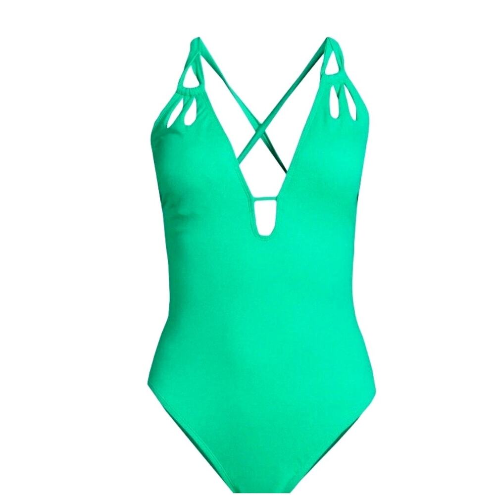 Sexy V-Neck One Piece Swimsuit High Cut Out Monokini Green Flirty Fairy Beach S